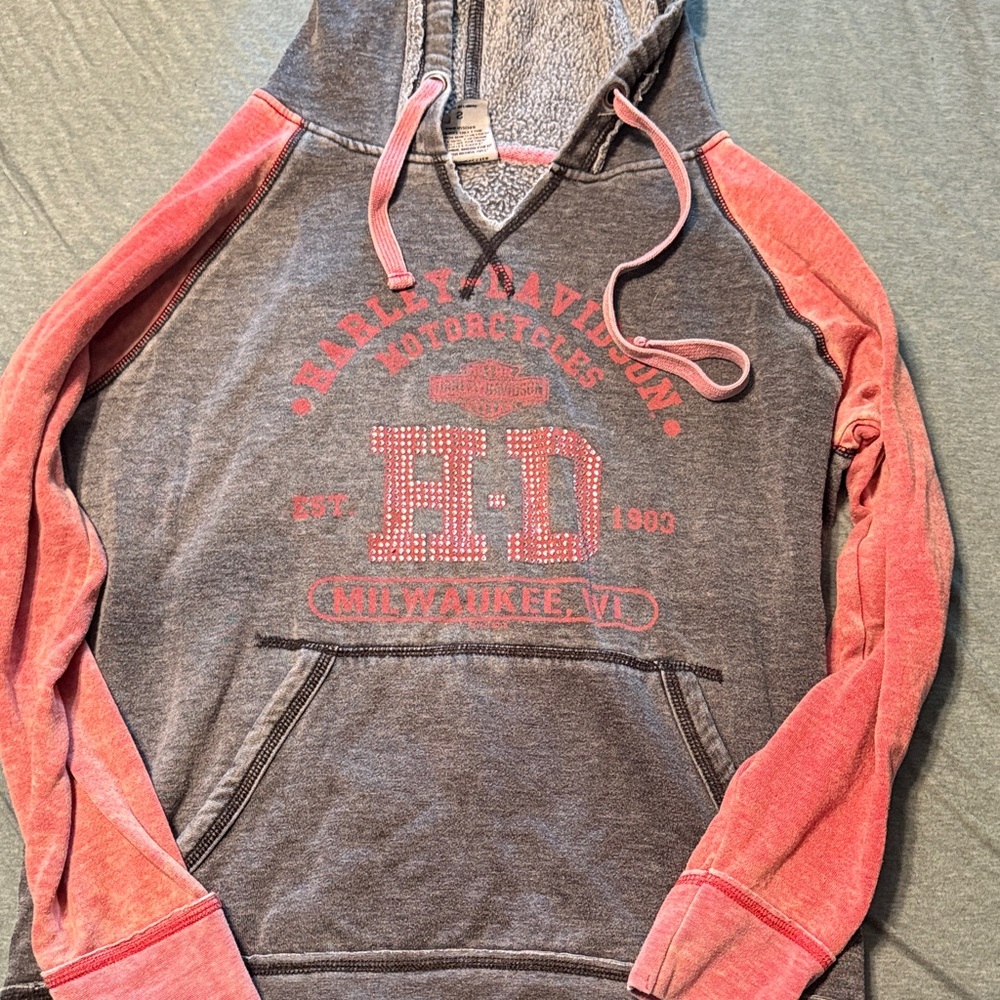 Harley-Davidson Men's Charcoal and Coral Hoodie